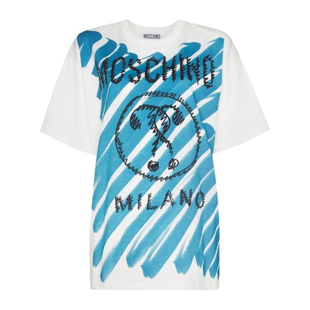 Moschino White & Blue Brushstroke Question T-Shirt